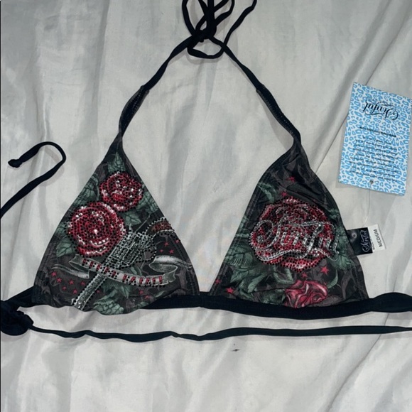 Sinful by affliction Femme Fatale Rose gun rhinestone tie - Picture 7 of 7